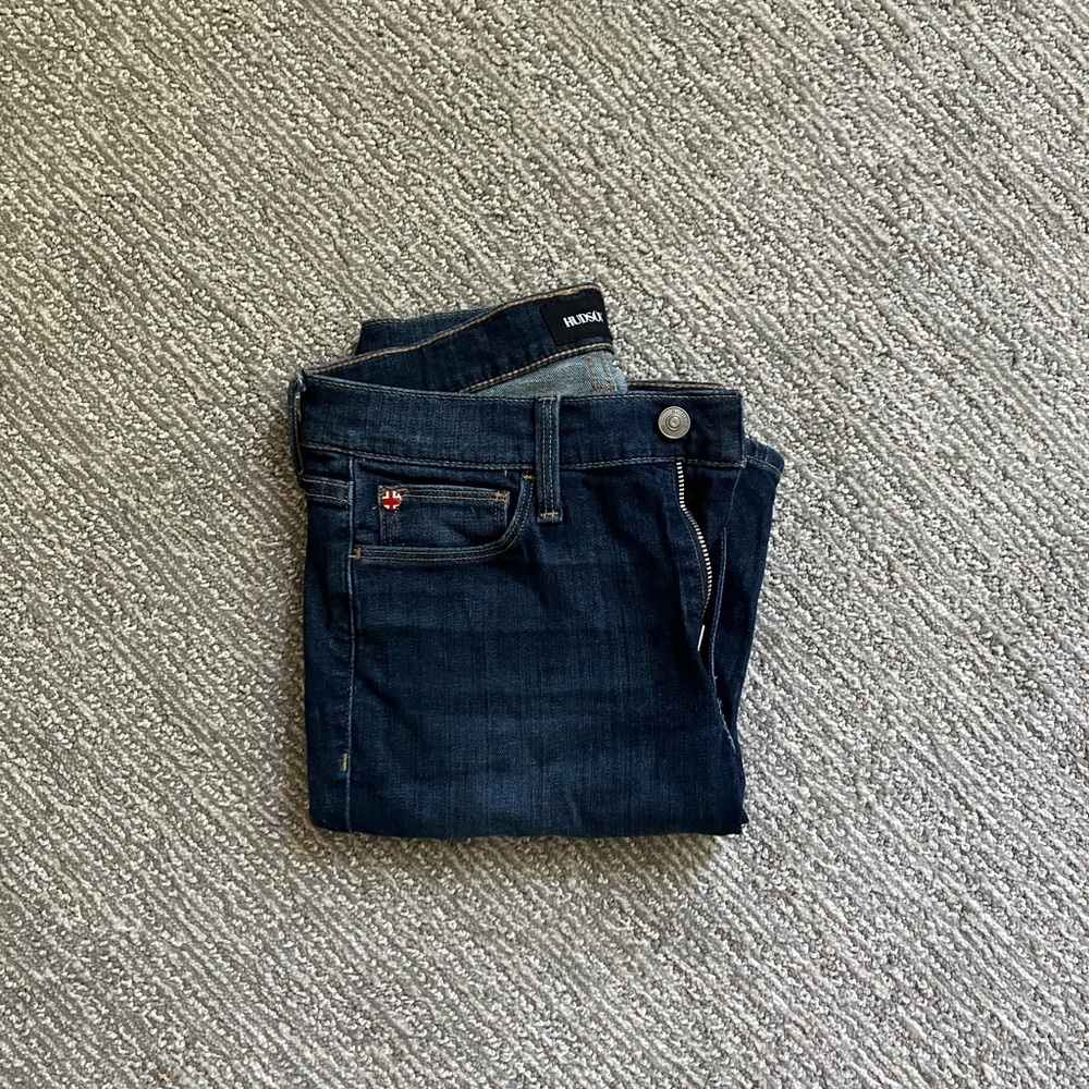 Hudson Natalie Skinny Jeans in Mortal Mid Rise Dark Wash Light Stitch